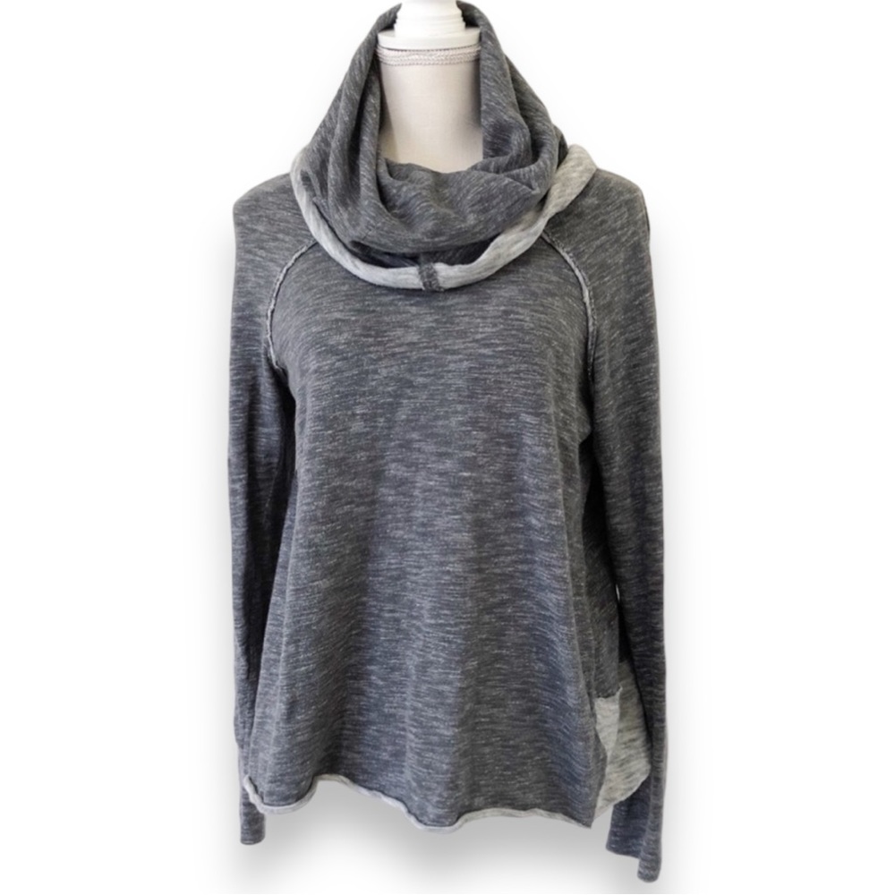 FREE PEOPLE BEACH Gray Heather Funnel Neck Cotton Knit Pullover XS /Small